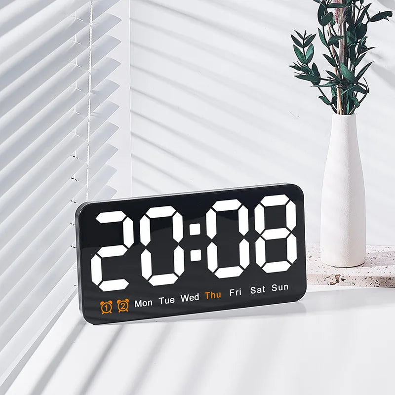 Electronic Wall Clock Temperature Date Display Table Clock Wall-mounted Digital LED Alarm Clocks for Home 12/24H Voice Control